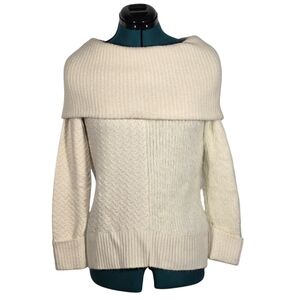 Christian Siriano Cream Off Shoulder Cowl Neck Ribbed Sweater Size Small